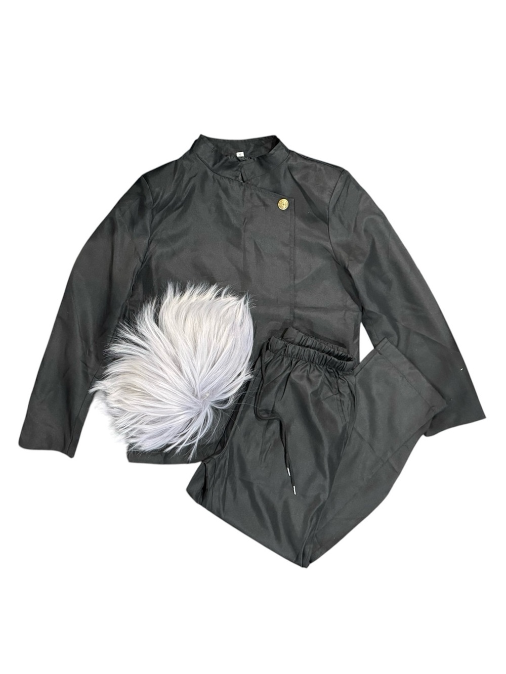 Jujitsu Kaisen Satoru Goju Costume 3pc Black Jacket,Pants Set, Wig, Adult Small